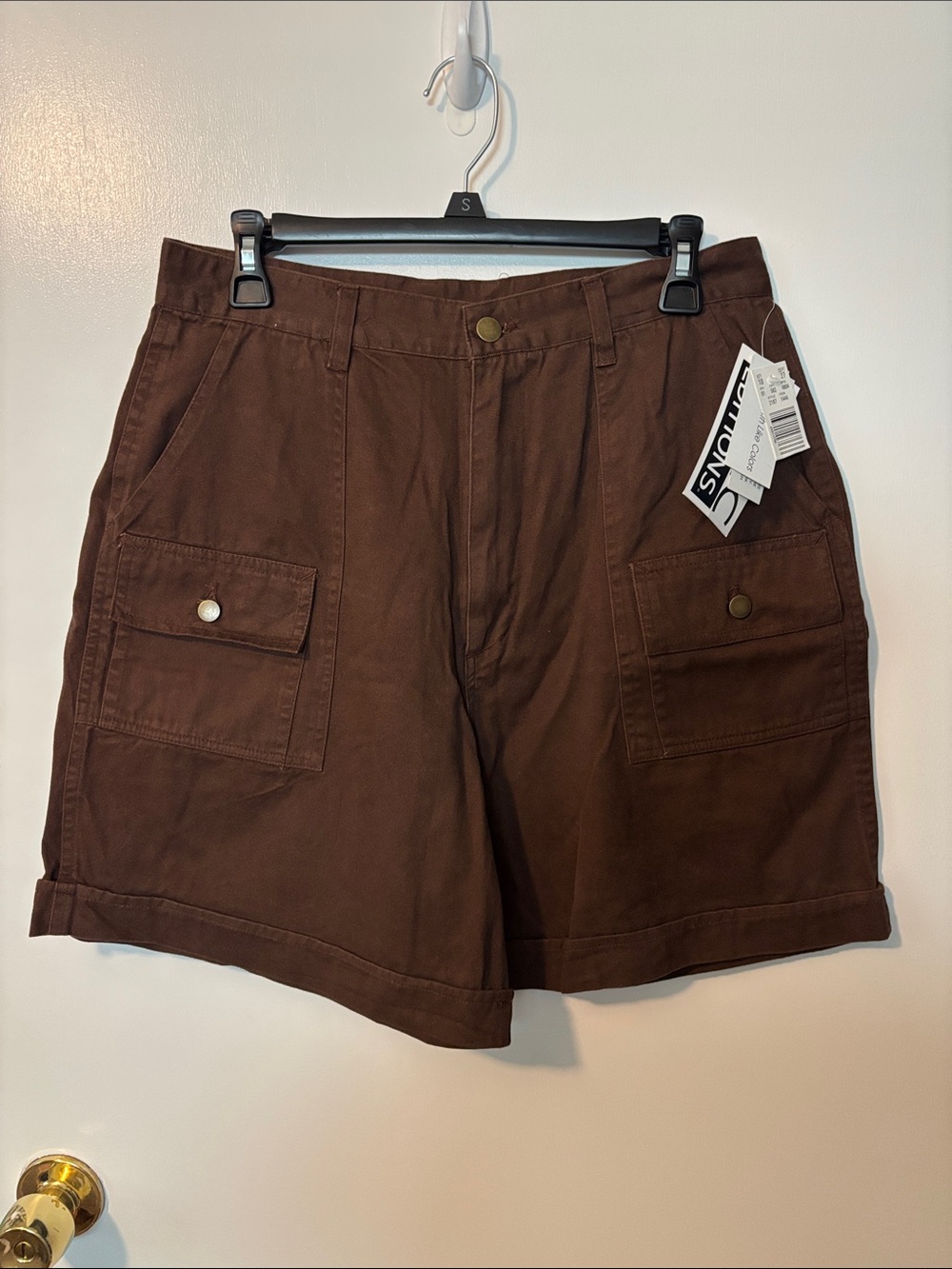 Vintage Retro 90s Butter Mom Basic Editions Chocolate Brown Cargo Shorts 14  NWT